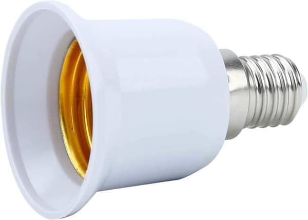 4x E14 til E27 Lampefatningsadapter i HVIT, for glødelamper, LED, halogen og energisparende lamper