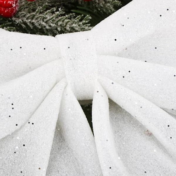 Stor vit glittrig julgransdekoration rosett, 5-pack julgransdekorationsrosetter