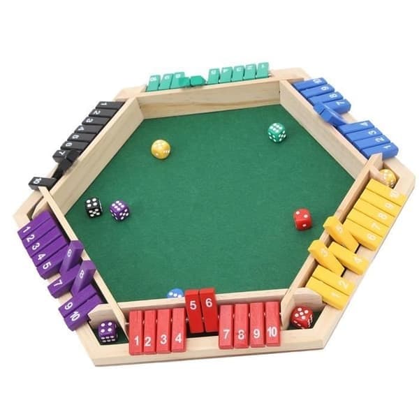Shut the Box-terningspill, Shipenophy, 6 spillere, 6 farger, trebrett