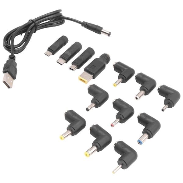 USB til DC strømkabel Universal USB til DC ladekabel Strømkabel med 13 utskiftbare pluggkontakter Adapter Svart