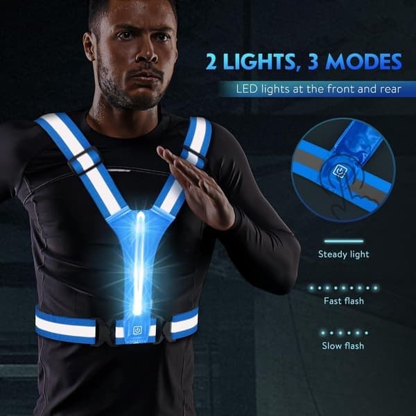 LED Sikkerhetsvest, USB-lading, Justerbar Midje/skulder, Blå Blue