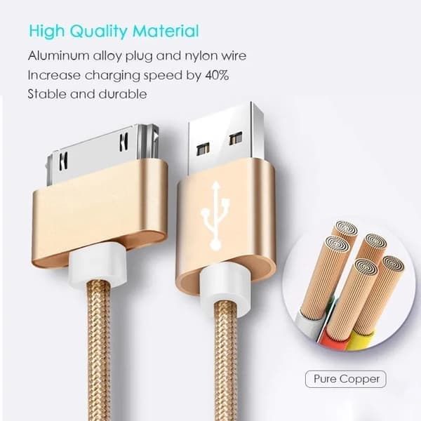 2M lang USB-kabel hurtiglading 30-pin original ladeadapter ladekabel datakabel kompatibel med iPhone 4 S 4s 3GS iPad 2, sølv, størrelse 0,25 m Silver 0.25m