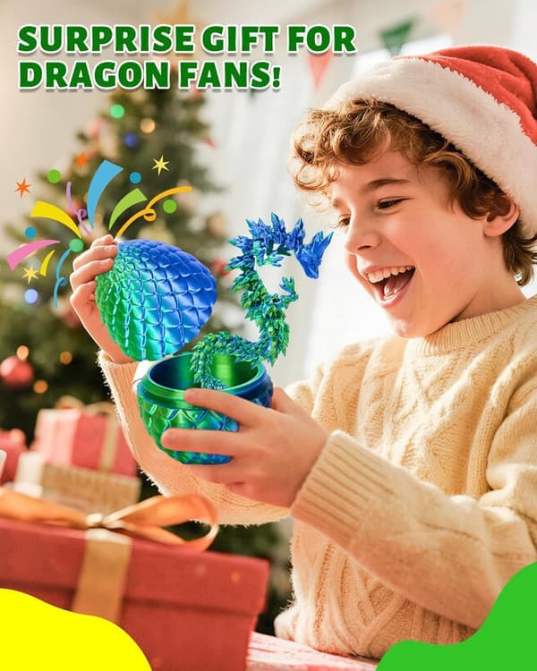 12\" 3D-printet krystalldragon-egg-leketøy, leddet dragefigur, overraskelses-fidget-dinosaur-egg, kul gave til gutter, barn og tenåringer i alderen 4-12