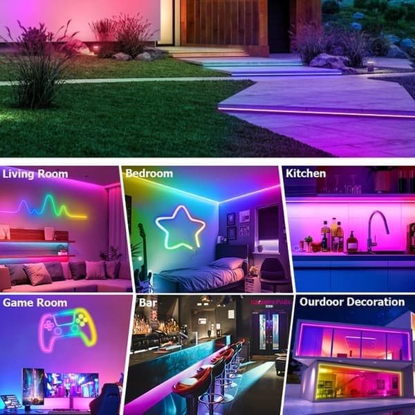 15m RGBIC LED Neon Flex, EU-plugg, Fleksibel Silikon, Vanntett IP67, Bluetooth Fjernkontroll