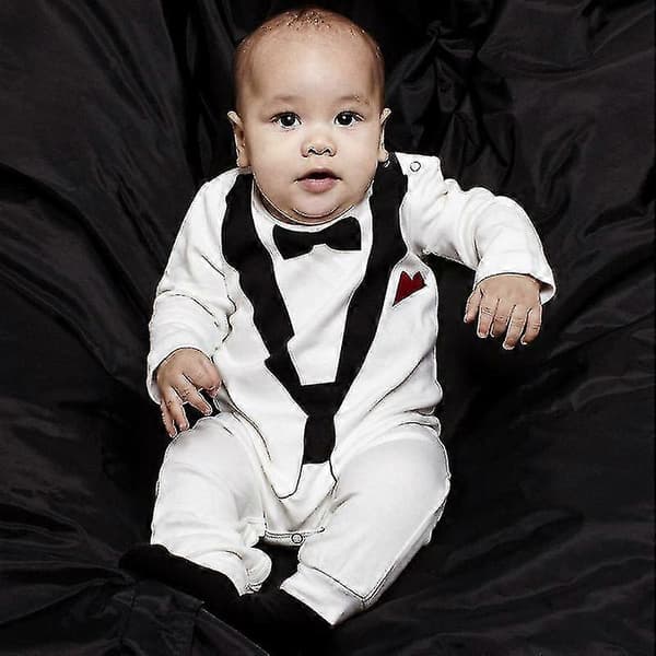 Spädbarn Pojkar Barn Formell Kostym Smoking Romper Fest Bröllop Jumpsuit Black White 18-24 Months