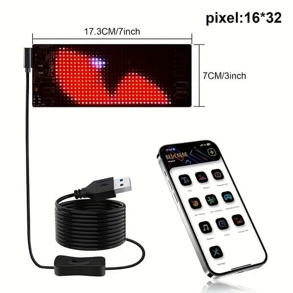 LED Pixel Mjuk Skärm, Programmerbar, App-styrd, Vägg-/bordslampa, Heminredning/Julklappar, 16*32 (7*17.3 cm) 16*32 (7*17.3 cm)