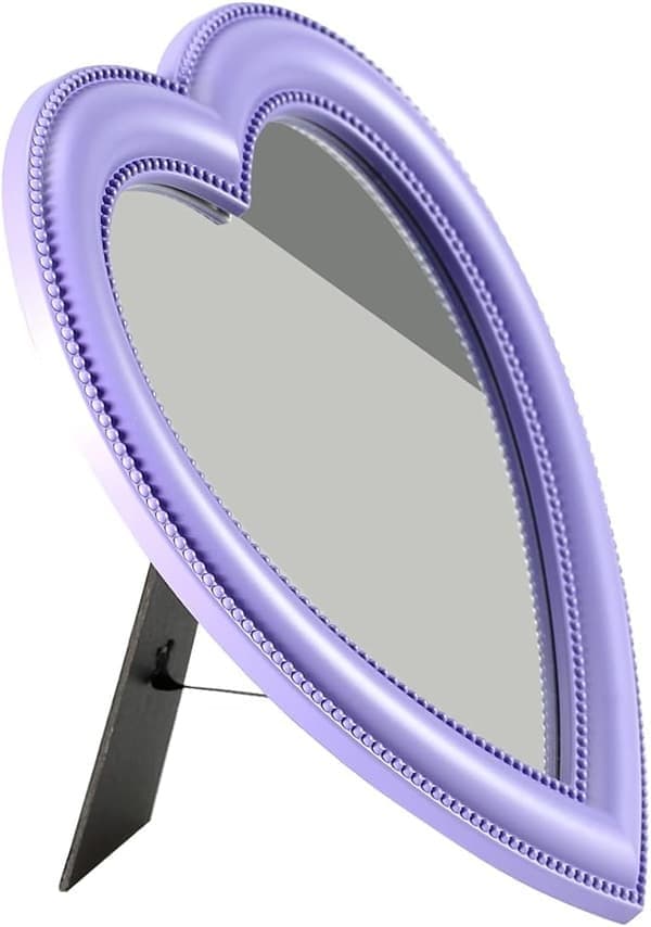 Hjärtformad sminkspegel, väggmonterad, bordsspegel eller sovrumsspegel; presentset, 17,5*18,5 cm, lila Purple