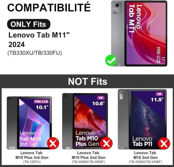 Lenovo Tab M11 2024 Tangentbordsfodral, AZERTY, Bakgrundsbelyst, Trådlöst
