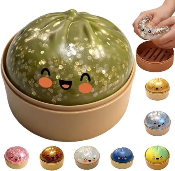 10 cm Giant Blinking Rainbow Dumpling Stress Relief Sensorisk Leksak med Ångkokare, Långsam Återhämtning Stresslindrande Dumplings, Grön green