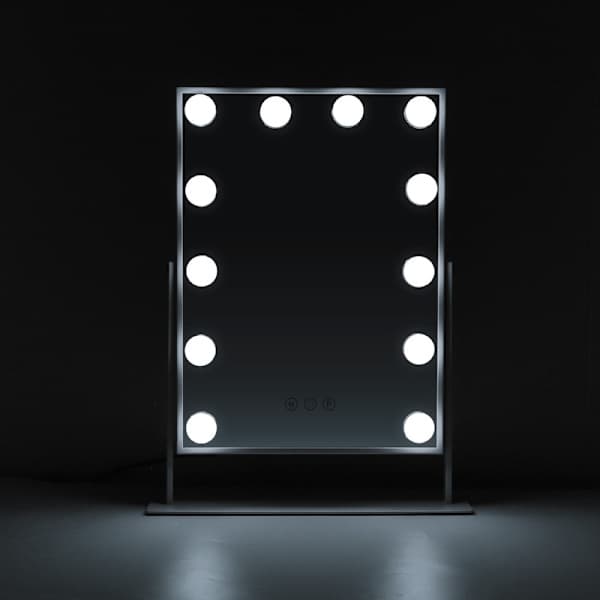 FENCHILIN Hollywood Bord Speil med Lys - 360° Roterbart Sminkespeil, 30x41cm, Hvit