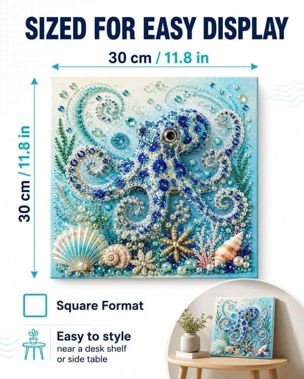Havtema 3D Perlekunst Diamantmaling DIY-sett for voksne, Høyde Perle Kystscene Håndverk