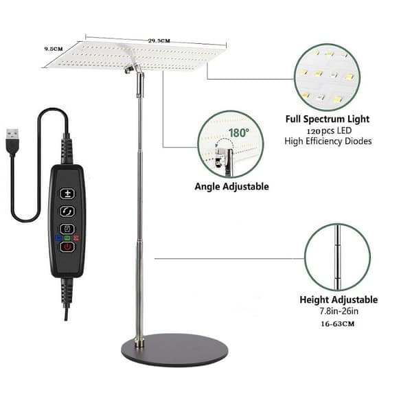Justerbar LED-plantelampe med 3 lysmoduser og 4-trinns dimmer