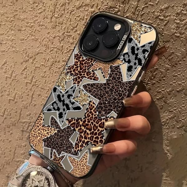 IMD-materiale telefoncover kompatibelt med iPhone 16 17, iPhone 16e 15 14 13 12 11 Pro Max XS X XR 7 8 Plus, sort leopardprint, 4, iPhone X 4 iPhone X