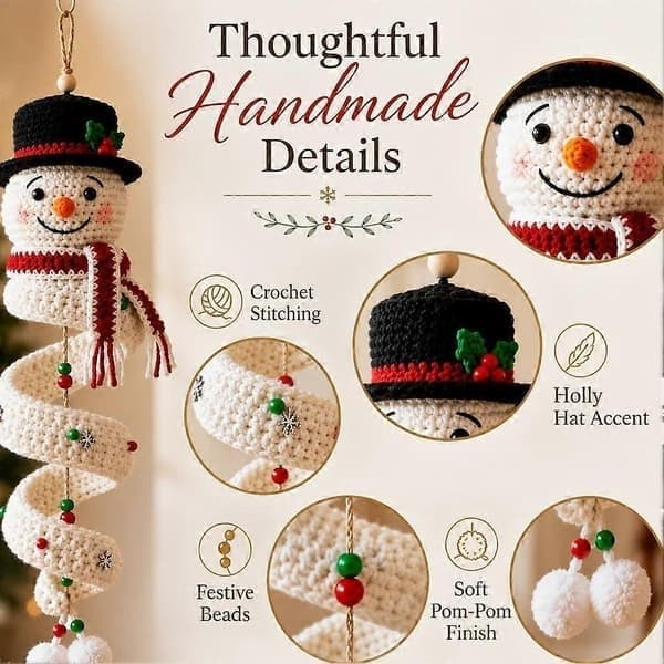 Virka snögubbe spiralhängande prydnad DIY-kit, nybörjarvänligt julstickningsset med handledning, B B