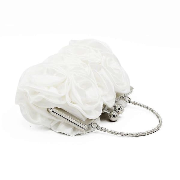 Kvinnors blommig satin aftonväska brudtärneväska, vit