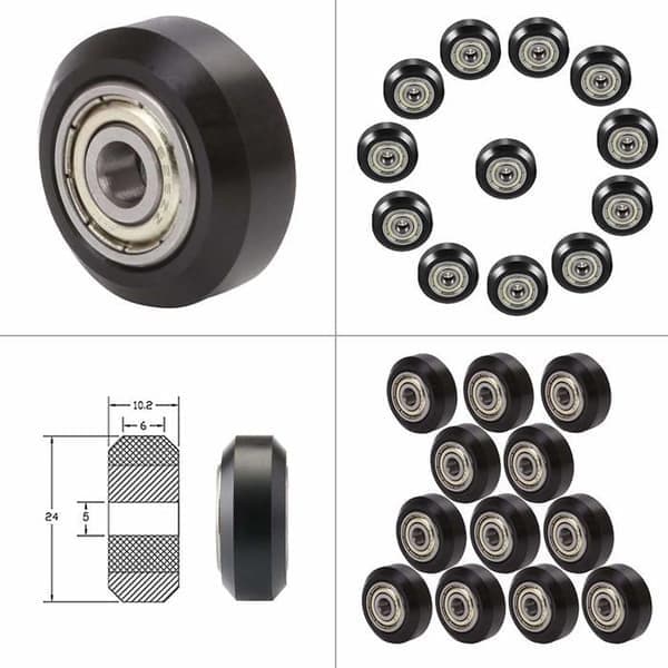 3D-printermodelhjul, POM V-rillehjul, plastmodel, kugleleje, V-leje, passivt hjul