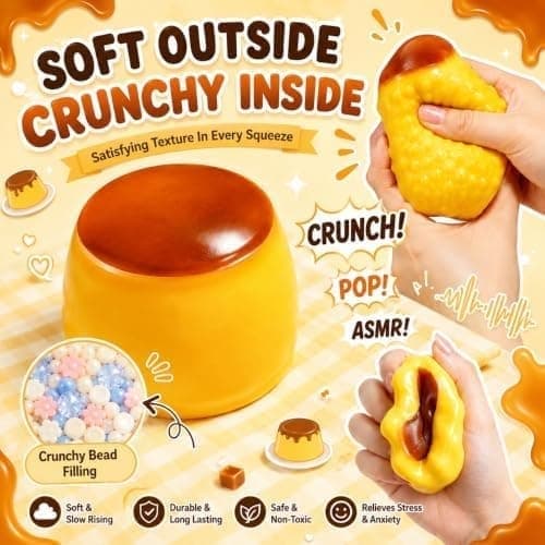 Kermainen vanukas Squishy ASMR helmintäyteinen, rapea vanukas Squishies, vanukas Pudding