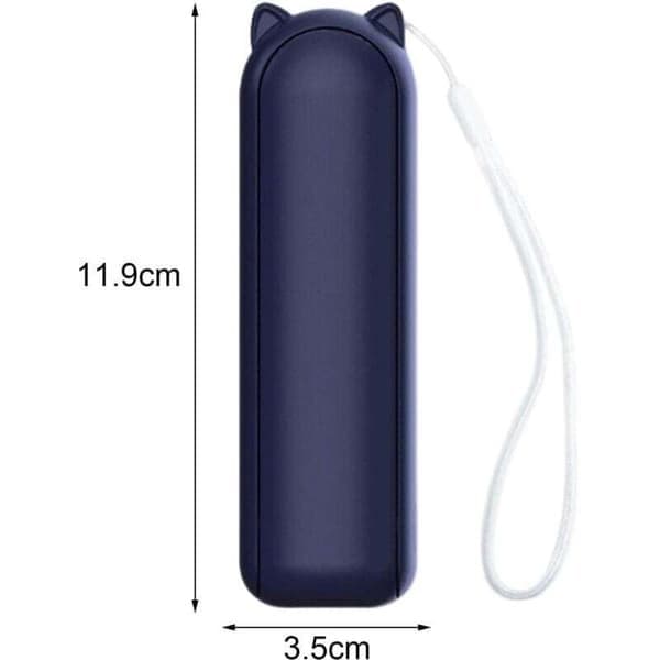 Mini bärbar hopfällbar fläkt, driven av ett 2000 mAh batteri, med USB-powerbankfunktion, blå