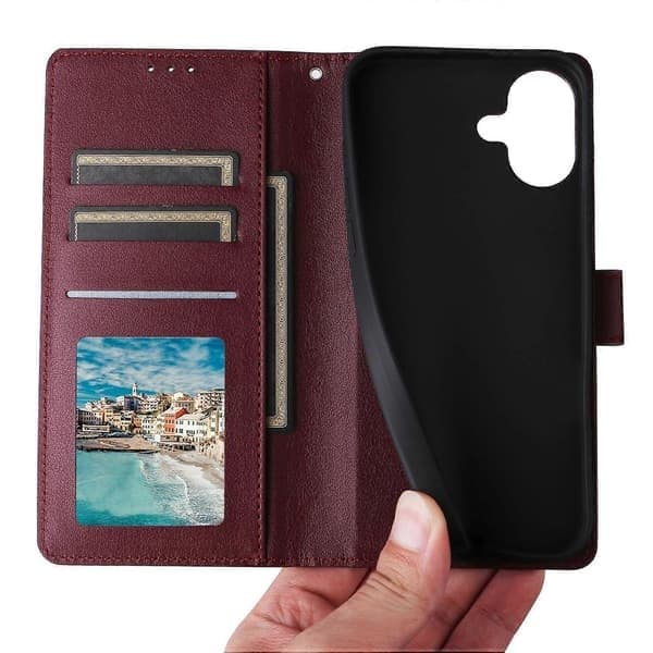 Telefoncover til iPhone 17, Pung Stand Display PU Læder med Håndledsrem-lingling, Vinrød Wine red Wine Red