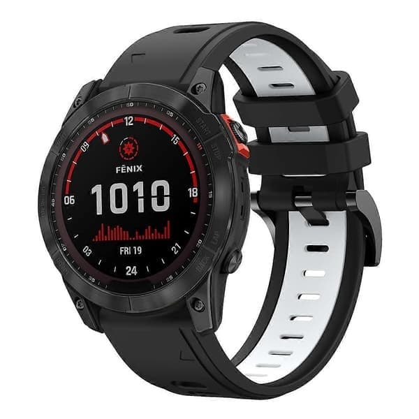 Tofarget silikonrem til Garmin Fenix 7X-lingling, svart hvit Black White