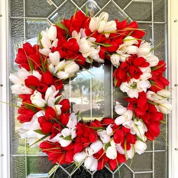 40 cm tulipankrans, kunstig blomst tulipanblomstgren vår silke blomsterdørkrans for vindusveggfest bryllup valentinsdag