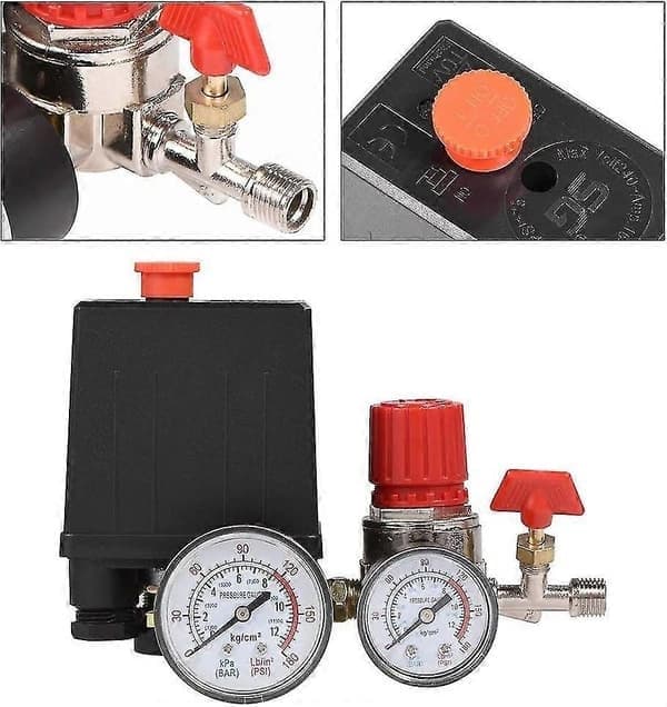 Luftkompressor Tryckbrytare Tryckventilbrytare Luftkompressor med Regulatorer Mätare (Plasttryckmätare)