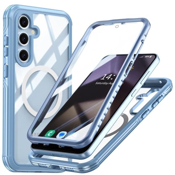 Samsung Galaxy S24 FE Fodral, Baksida i Härdat Glas 9H Blå