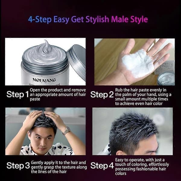 Mofajang 9 farver Unisex Hårfarve Voks Mudder Styling Creme DIY Farvning (Grå)
