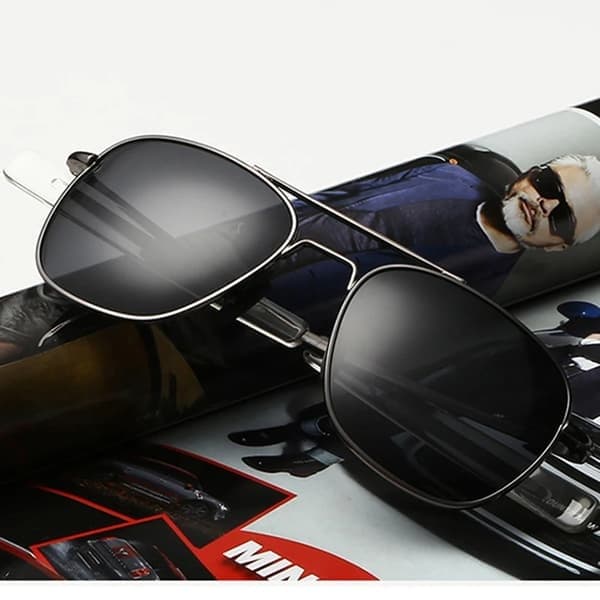 Trendy sorte amerikanske militærpilot-solbriller til mænd, mærket American Optical polariserede solbriller Oculos De Sol, sølv sort Silver Black