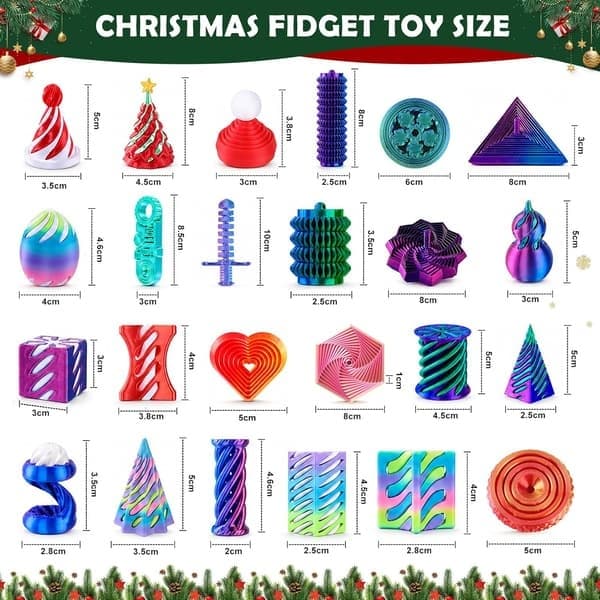 Adventskalender 2026 Jul 24 Dager Nedtelling Mini 3D-printet Fidget-leketøy