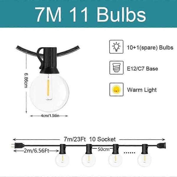 Dæmpbare LED G40 udendørs lyskæder til terrasse, have, fest, bryllup, 7M 11 Bulb EU plug 220V