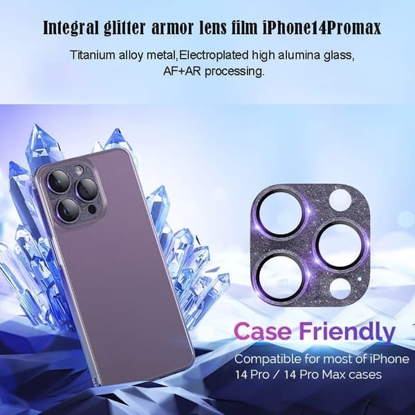 Integral Glitter Armor linsebeskyttelse kompatibel med iPhone 13 14 15 Pro Max-tilbehør kompatibel med iPhone, mørk lilla, iPhone 14 Pro Dark purple iPhone 14Pro
