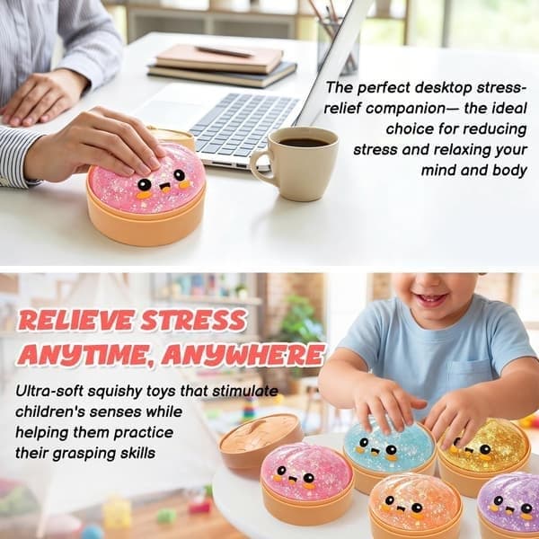 Glittrig Dumpling Squishy med Box, Dumpling Sensorisk Klämleksak för Stresslindring Guld