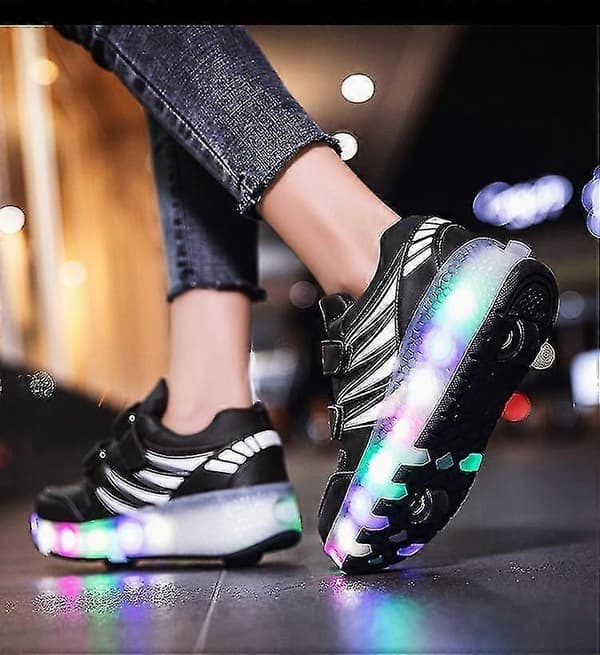 LED Rullesko til Børn - Lysende Sneakers med Usynlige Hjul, Sportssko til Drenge og Piger med Blinkende Lys sort 39 black 39