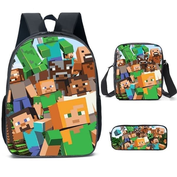 Minecraft rygsæk sæt med aftagelig madkasse, 3 dele, Q6 Q6