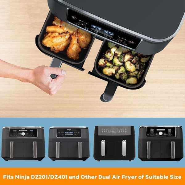 2-pack Air Fryer Silikonfoder för Ninja Dual Air Fryer, Återanvändbara Air Fryer Foder för Ninja AF400UK AF300UK Double Stack XL Sl400UK 9.5L