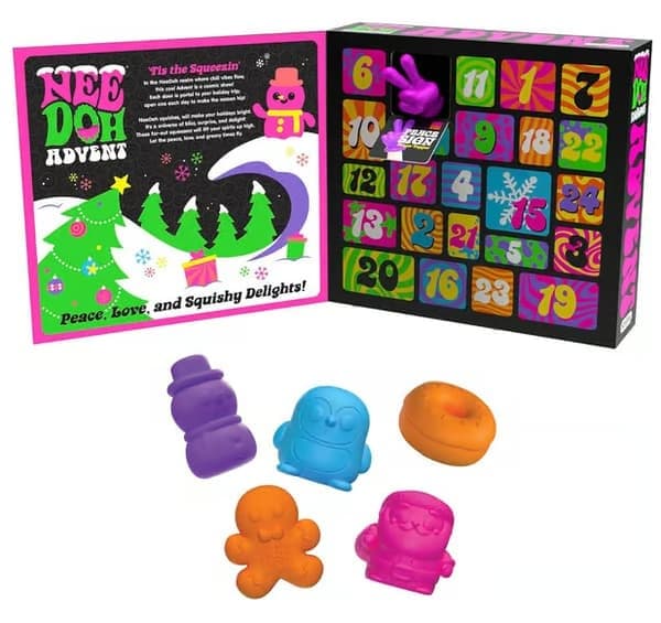 Schylling NeeDoh Squishmas Adventskalender, 24 Mini Klämleksaker, Nedräkning till Jul