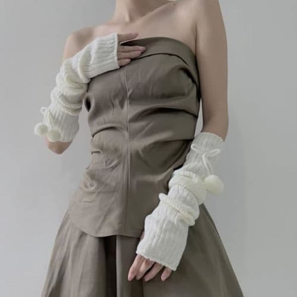 2 par armvarmere til kvinder søde Y2k piger punk bomuld strikket fluffy pompon langærmede fingerløse handsker Kawaii