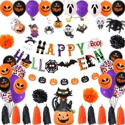 Halloween ballon sæt til festdekoration, med 3D flagermus og spindelvæv
