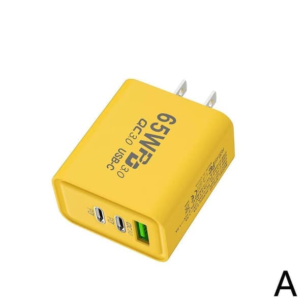 65W USB C Lader Hurtiglading EU Plugg PD USB-C Type-C Hurtiglading yelllowB EU PLUGG yelllowB EU PLUGG yellowB EU PLUG