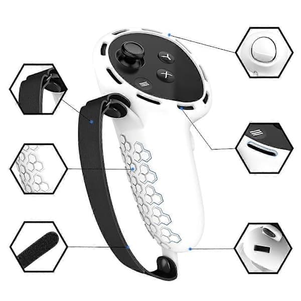Meta Quest 3/3S Touch Controller Silikonskyddsfodral (med handledsrem), Vit/Flerfärgad