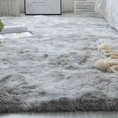 Stuetæppe, pigeværelsestæppe, fluffy moderne design, lang luv, blødt, skridsikkert, stort tæppe til børneværelse (lysegrå, 120x200cm)