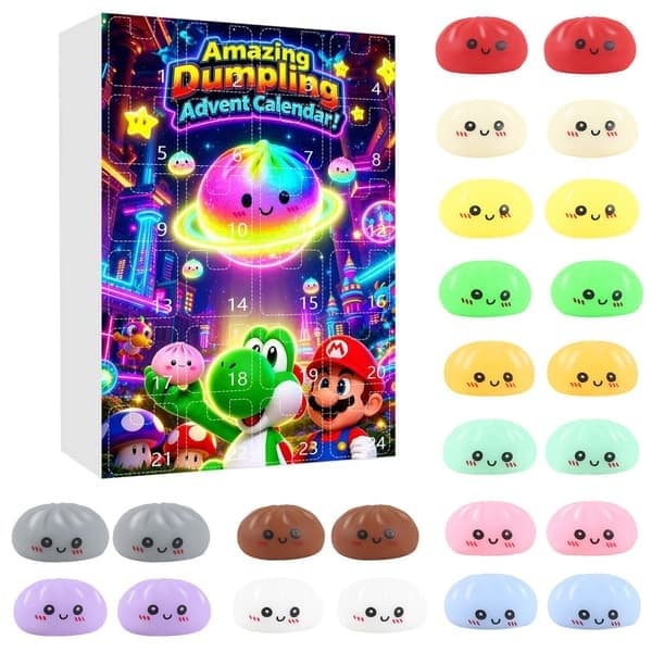 Adventskalender 2026, 24 dager nedtelling dumplings Squishies leker, julegaver