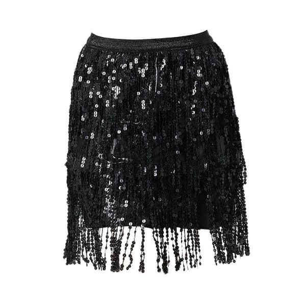 Pailletkvastnederdel Pailletfrynser Nederdel Mode Boho til Musikfestival Scene-lingling, Sort, Størrelse M Black M