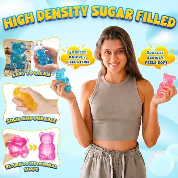 4-pack Gummy Bear Squishy Leksaker, Gummy Bears Stressklämleksak, Söta Sensoriska Stressbollar för Ångestlindring Autism ADHD Kontor Mental