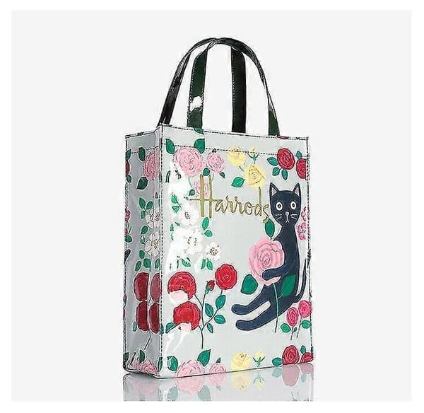 Harrods London PVC Gjenbrukbar Handlepose Vanntett Miljøvennlig Handlenett Blomsterkatt, Medium Medium