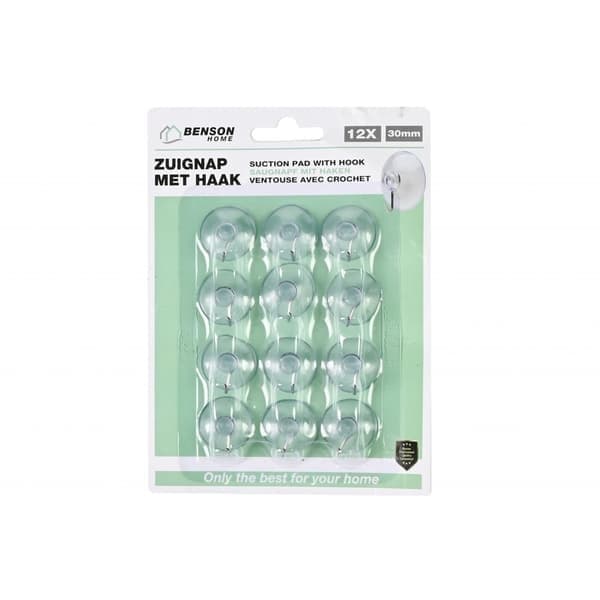 Sugkoppskrokar med sugkoppar, 30 mm diameter hängare transparent
