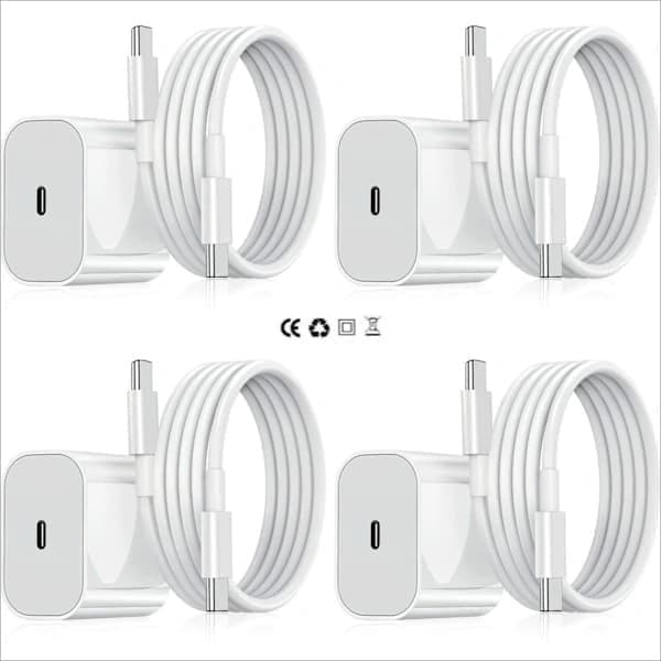 4-pak iPhone-oplader, hurtigoplader, adapter + 2-meter kabel 20W USB-C hvid iPhone, 4-pak, USB-C 4-Pack USB-C