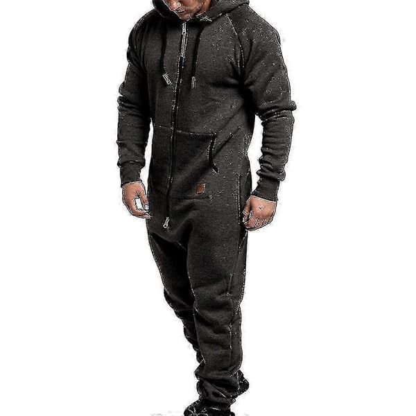 Mænd Onesie Hættetrøje Lynlås Jumpsuit Vinter Afslappet Hætte Romper Playsuit - WK Dark Grey M