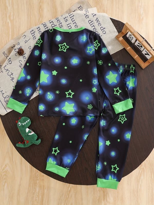 2-pak dinosaurpyjamas til drenge, langærmet blødt nattøj størrelse 9-12M